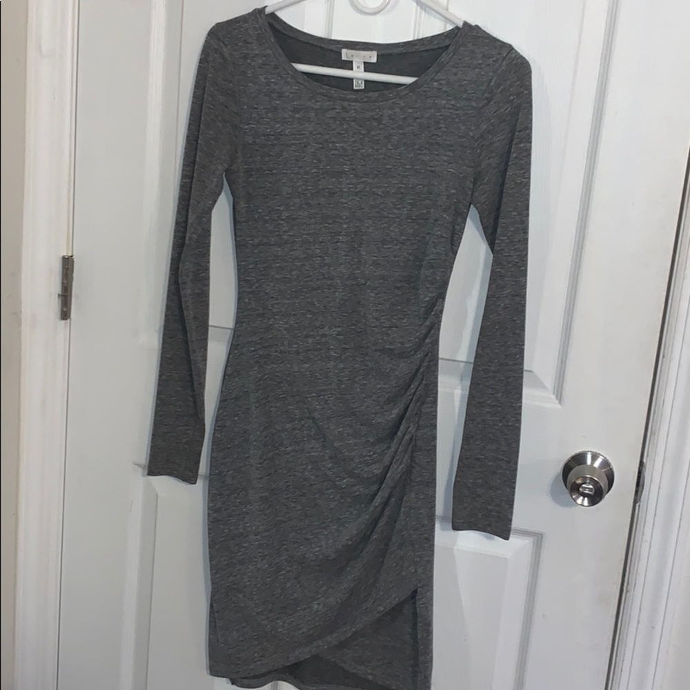 Leith Heather Gray Ruched Long Sleeve Dress
